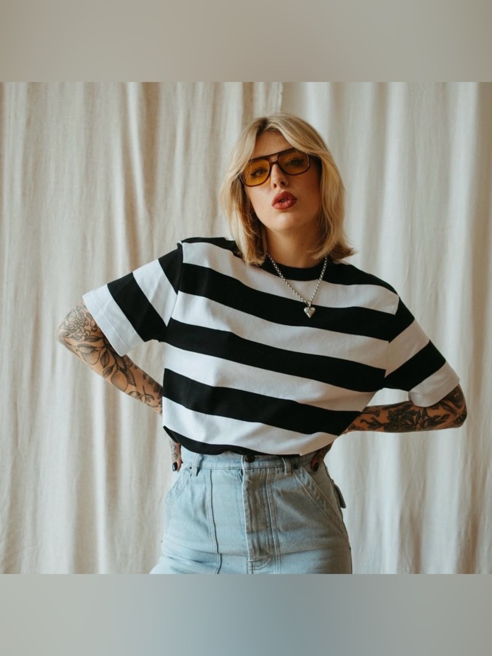 P&Co Crafted Collection Heavyweight Tee in Moto Stripe 10th anniversary edition